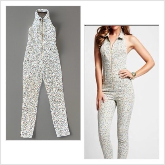 Guess Jeans Floral Jumpsuit Halter Romper Zip Women’s Sz 2 Coquette Y2K Western - Picture 1 of 16